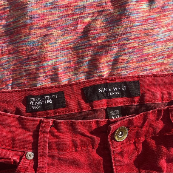 Red Denim Cigarette Fit Skinny Nine West Jeans - Picture 2 of 14
